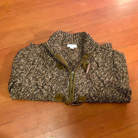 Charter Club Women's Cardigan with Zipper Closure and Toggle Detail Brown Size M - Picture 3 of 4